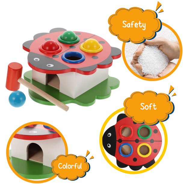 Joc din lemn Montessori cu bile si ciocan cutia permanentei Casuta buburuzei [4]