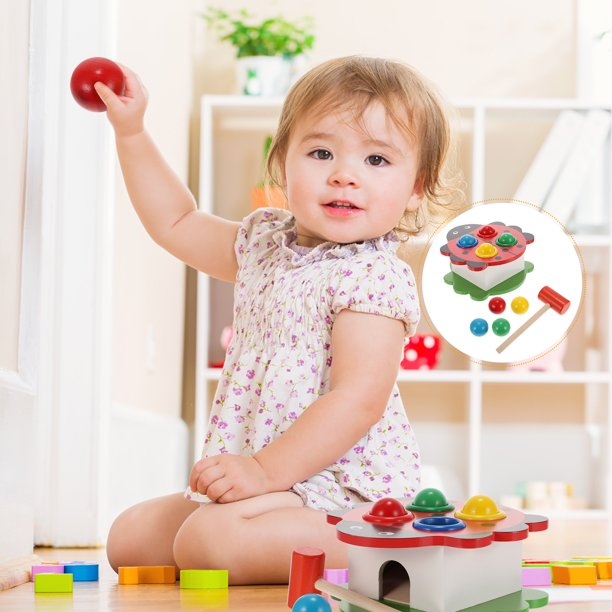 Joc din lemn Montessori cu bile si ciocan cutia permanentei Casuta buburuzei [5]