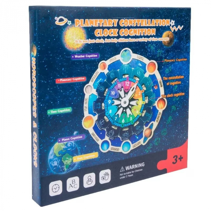 Joc din lemn Montessori invata ceasul, planetele si zodiacul. [7]