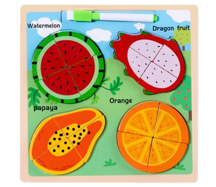 Joc din lemn puzzle tematic 3D si tablita de scris cu marker lavabil [1]