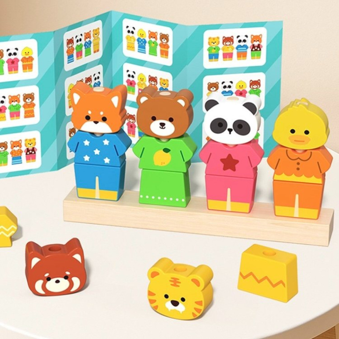 Joc educativ din lemn de asociere si stivuire Schimba hainele animalelor [6]