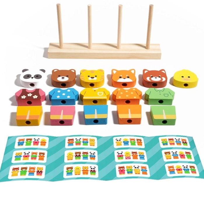 Joc educativ din lemn de asociere si stivuire Schimba hainele animalelor [4]