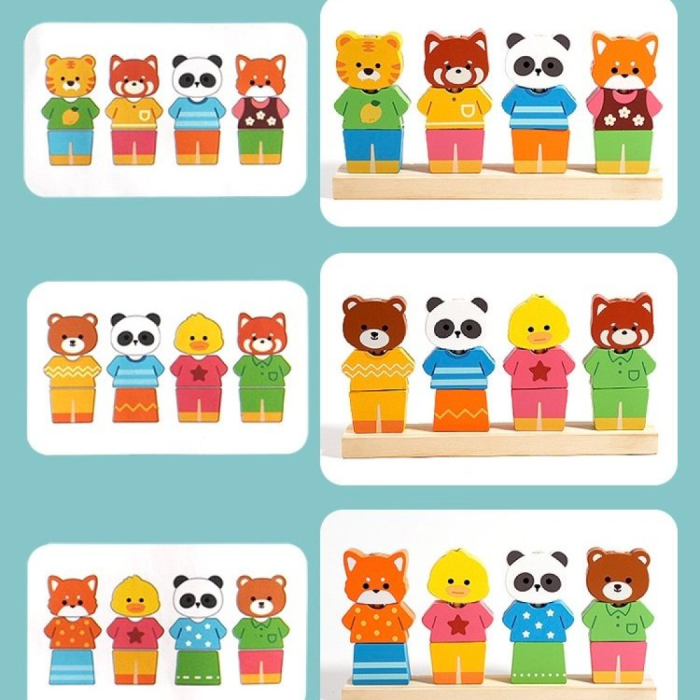 Joc educativ din lemn de asociere si stivuire Schimba hainele animalelor [5]