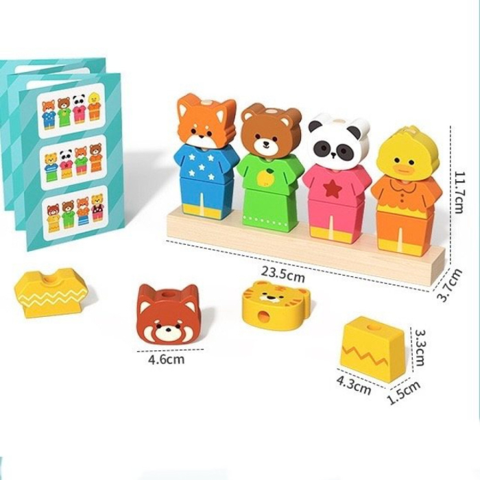 Joc educativ din lemn de asociere si stivuire Schimba hainele animalelor [2]