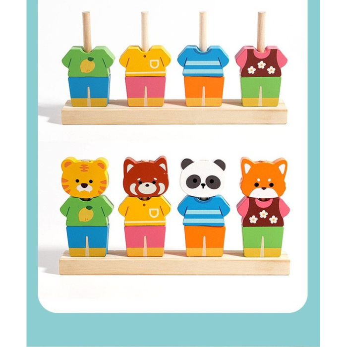 Joc educativ din lemn de asociere si stivuire Schimba hainele animalelor [7]