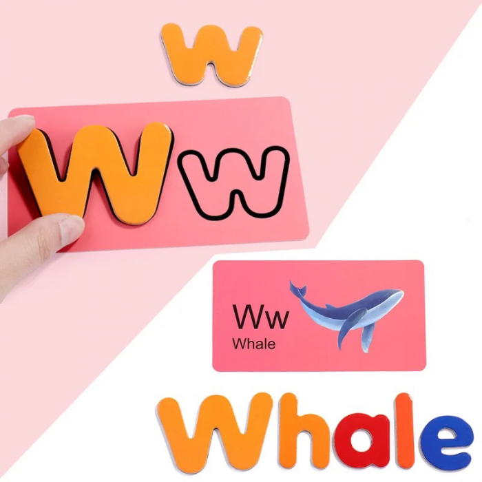 Joc educativ din lemn Invata literele mari si literele mici de tipar Magnetic letters [5]