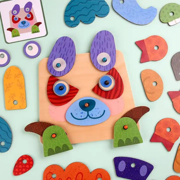 Joc educativ Montessori din lemn de construit animalute - Creative Board [4]