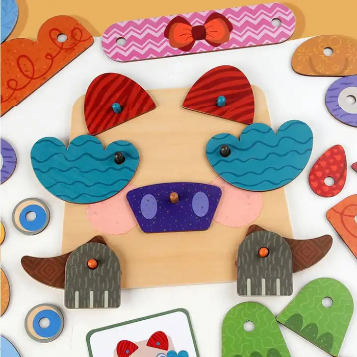 Joc educativ Montessori din lemn de construit animalute - Creative Board [3]