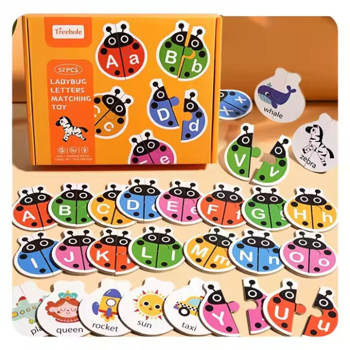 Joc educativ tip puzzle alfabet litere mari si litere mici gargarite Ladybug letters matching toy [2]