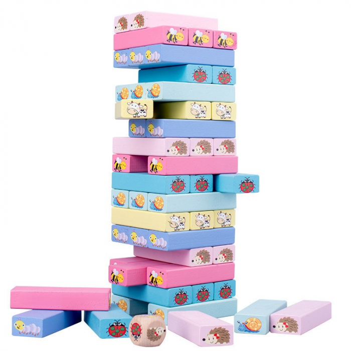 Joc Jenga din lemn cu animalute 51 de piese Stack High Blocks [1]