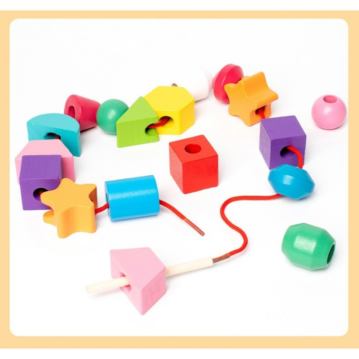 Joc Montessori de stivuit si insiruit forme geometrice Five sets of column beaded boxes [6]
