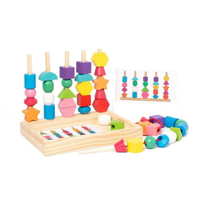 Joc Montessori de stivuit si insiruit forme geometrice Five sets of column beaded boxes [1]