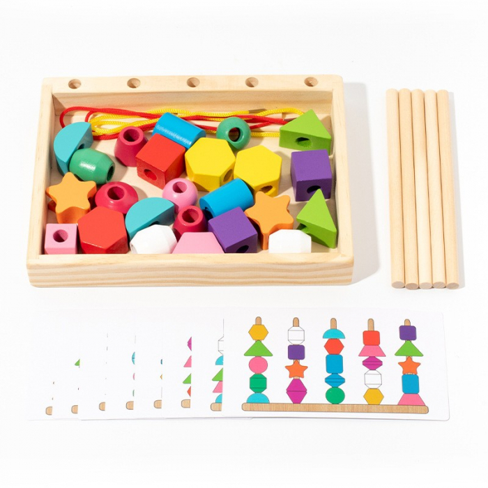 Joc Montessori de stivuit si insiruit forme geometrice Five sets of column beaded boxes [2]