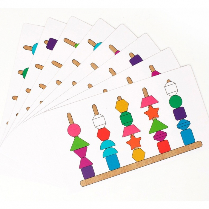 Joc Montessori de stivuit si insiruit forme geometrice Five sets of column beaded boxes [4]