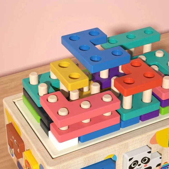 Joc Montessori din lemn de motricitate si asociere Remorca cu activitati Animal Geometry Car [6]