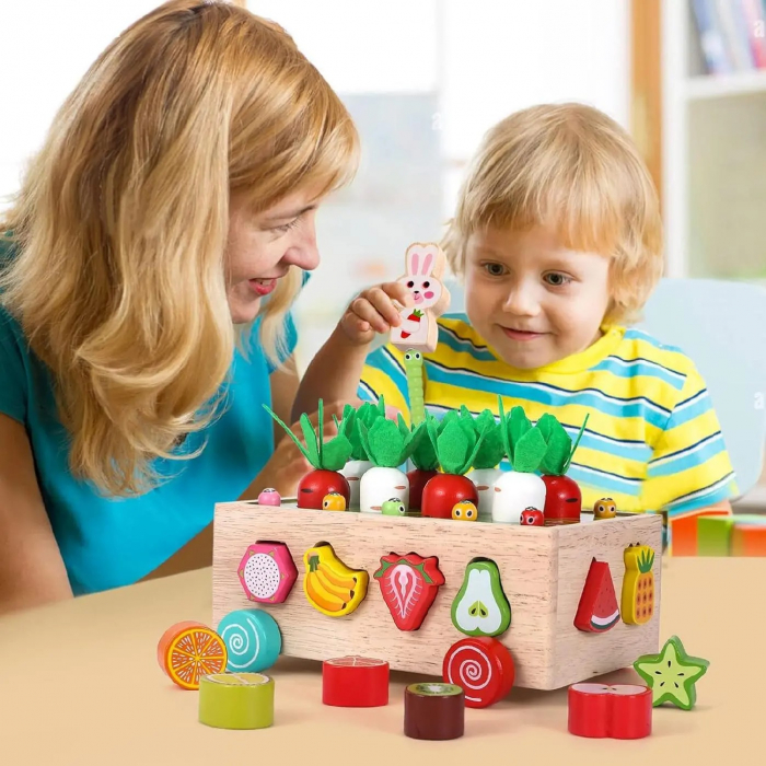 Joc Montessori din lemn de motricitate si indemanare Remorca cu activitati [6]