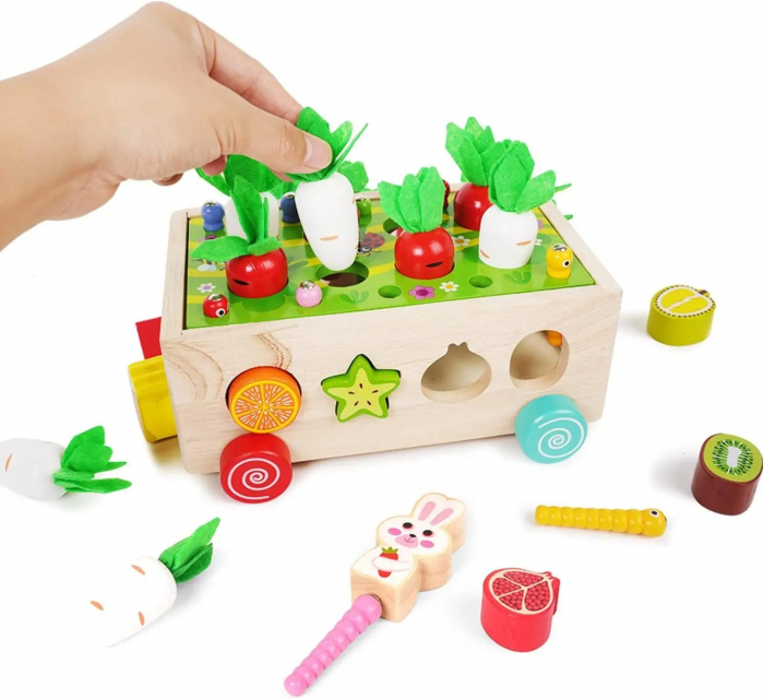 Joc Montessori din lemn de motricitate si indemanare Remorca cu activitati [3]