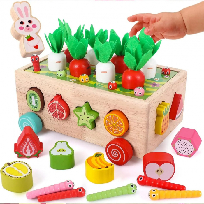 Joc Montessori din lemn de motricitate si indemanare Remorca cu activitati [1]