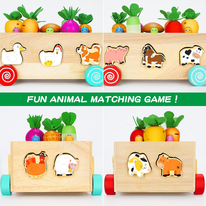 Joc Montessori din lemn de motricitate si indemanare Remorca cu activitati Farm harvest game [3]