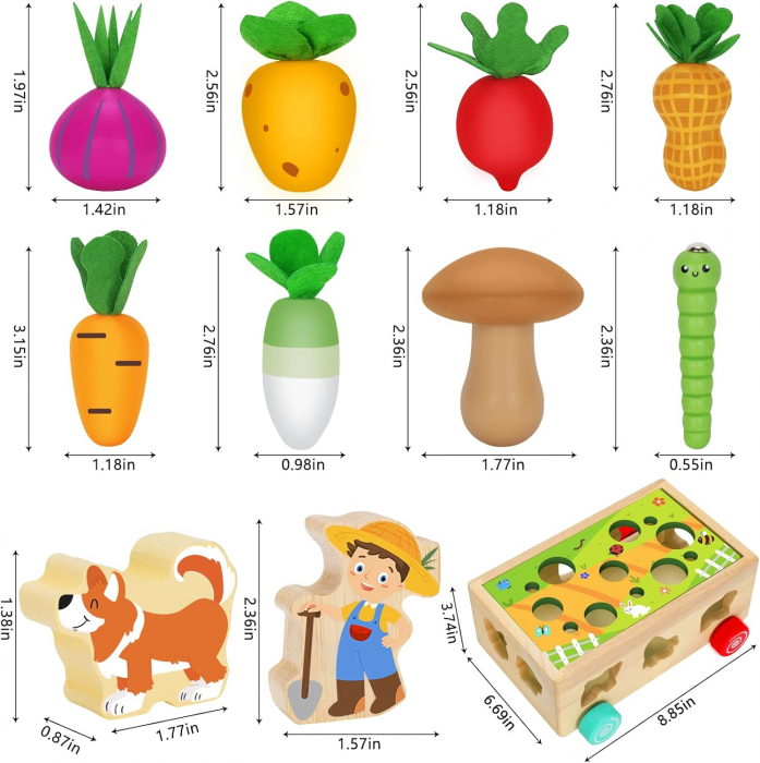 Joc Montessori din lemn de motricitate si indemanare Remorca cu activitati Farm harvest game [7]
