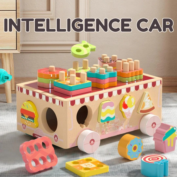 Joc Montessori din lemn de motricitate si indemanare Remorca cu deserturi si inghetata [5]