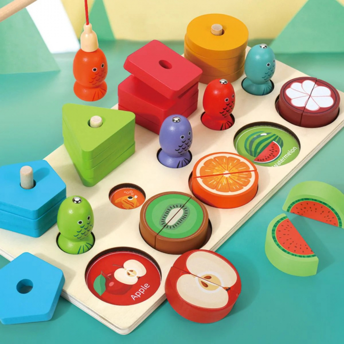 Joc Montessori din lemn de potrivire si motricitate 3 in 1 Fruit Magnetic Sleeve [2]