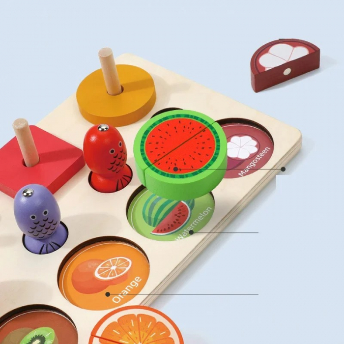 Joc Montessori din lemn de potrivire si motricitate 3 in 1 Fruit Magnetic Sleeve [6]