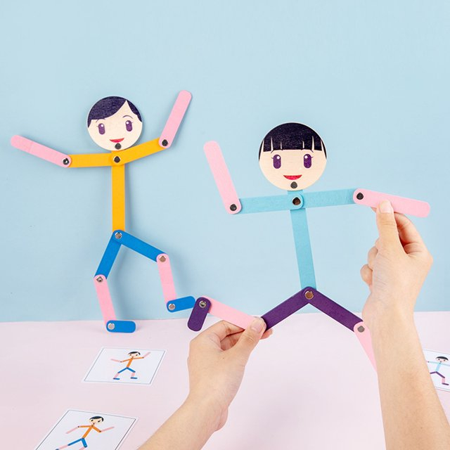 Joc Montessori din lemn pentru motricitate si asociere Omulet in miscare Wooden Man [2]
