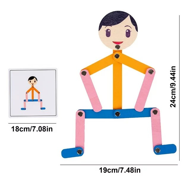 Joc Montessori din lemn pentru motricitate si asociere Omulet in miscare Wooden Man [4]