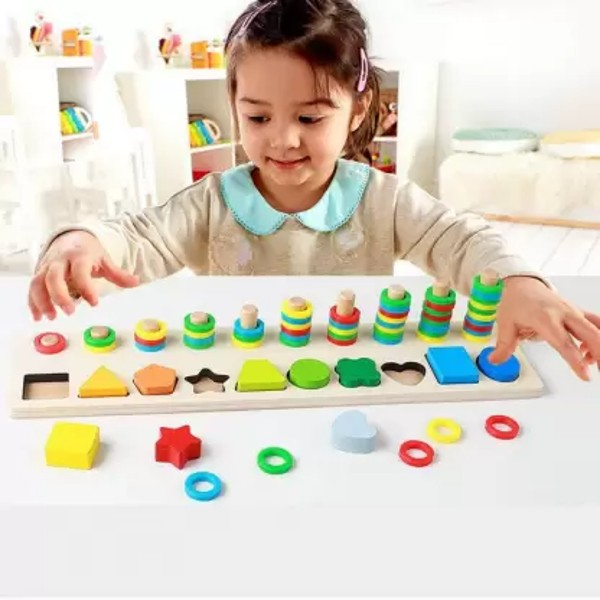 Joc multifunctional din  lemn puzzle forme geometrie si stivuit Shape Pairing [2]