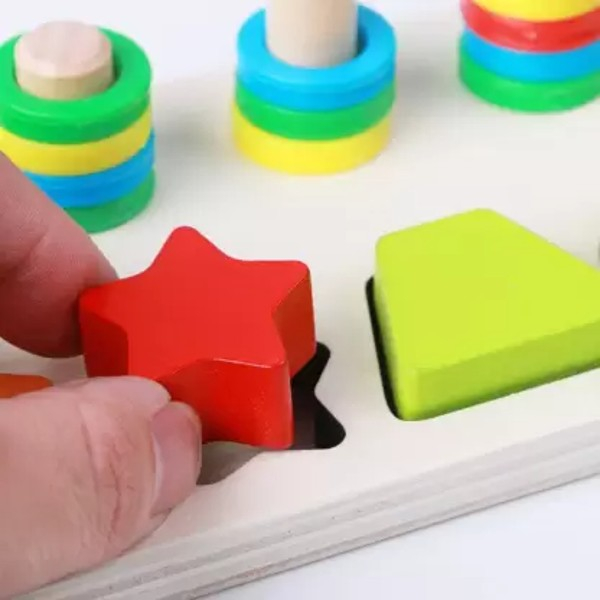 Joc multifunctional din  lemn puzzle forme geometrie si stivuit Shape Pairing [3]