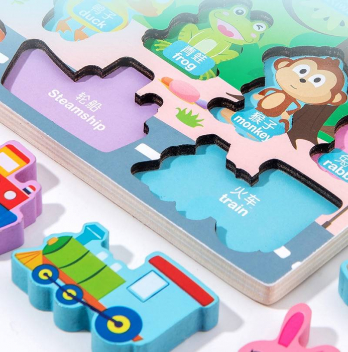 Joc multifunctional Montessori din lemn - pescuit magnetic, puzzle familia, meserii, cifre, fructe, animale, vehicule [4]