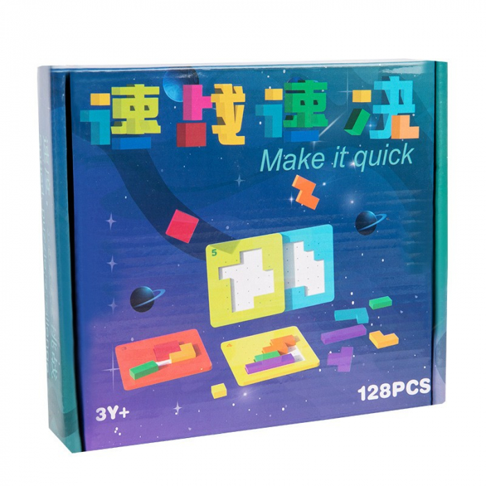 Joc puzzle cu 128 de piese de tip tetris si cartonase cu modele de realizat [5]