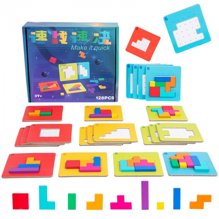 Joc puzzle cu 128 de piese de tip tetris si cartonase cu modele de realizat [2]