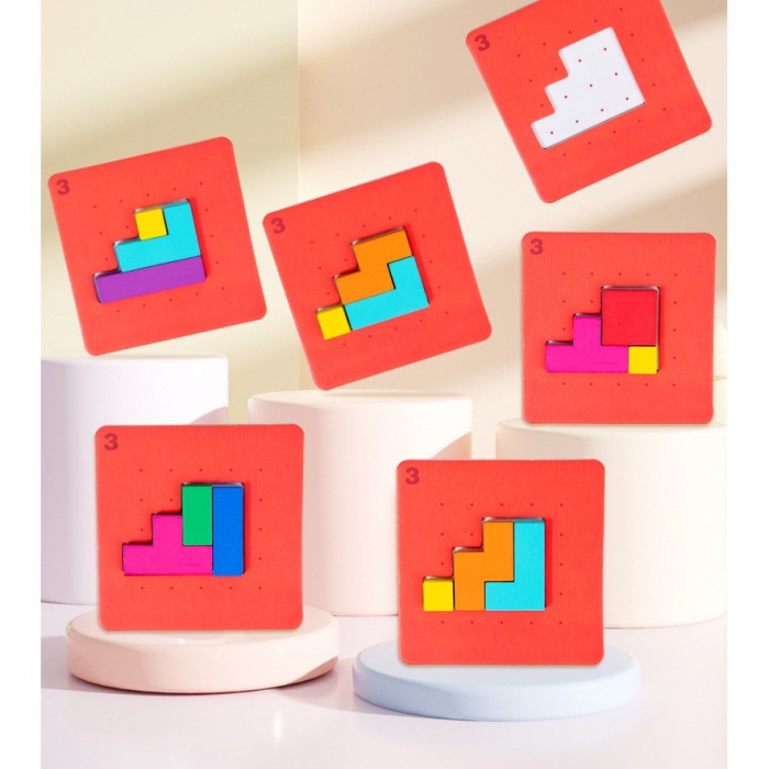 Joc puzzle cu 128 de piese de tip tetris si cartonase cu modele de realizat [3]