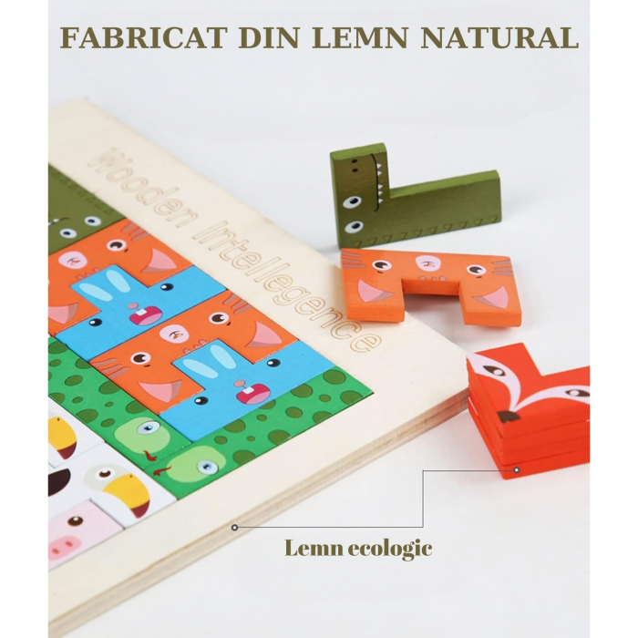 Joc puzzle de tip tetris cu piese multicolore 3D din lemn animale [5]