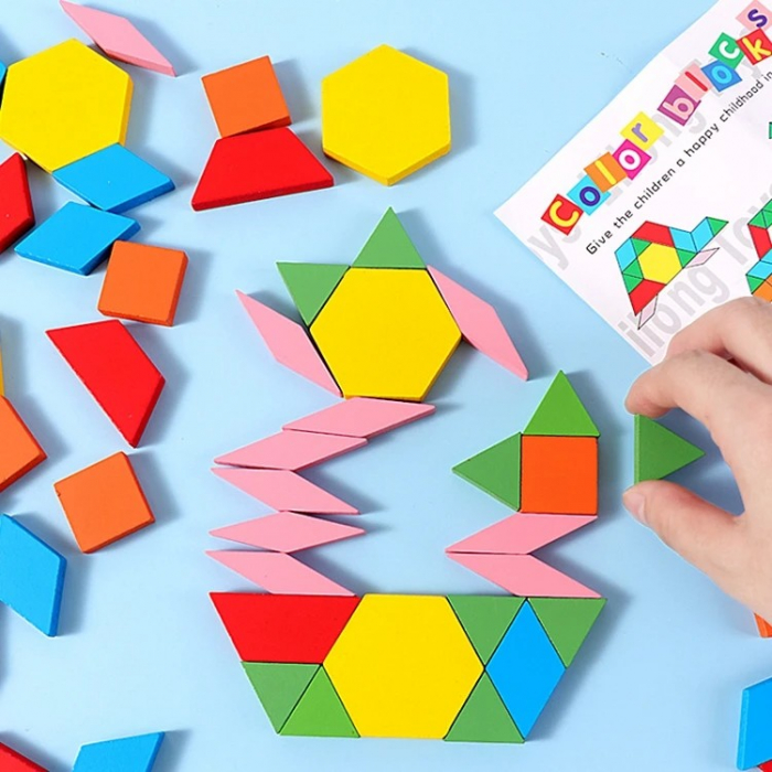Joc tangram puzzle de tip Montessori din lemn 60 de piese [4]