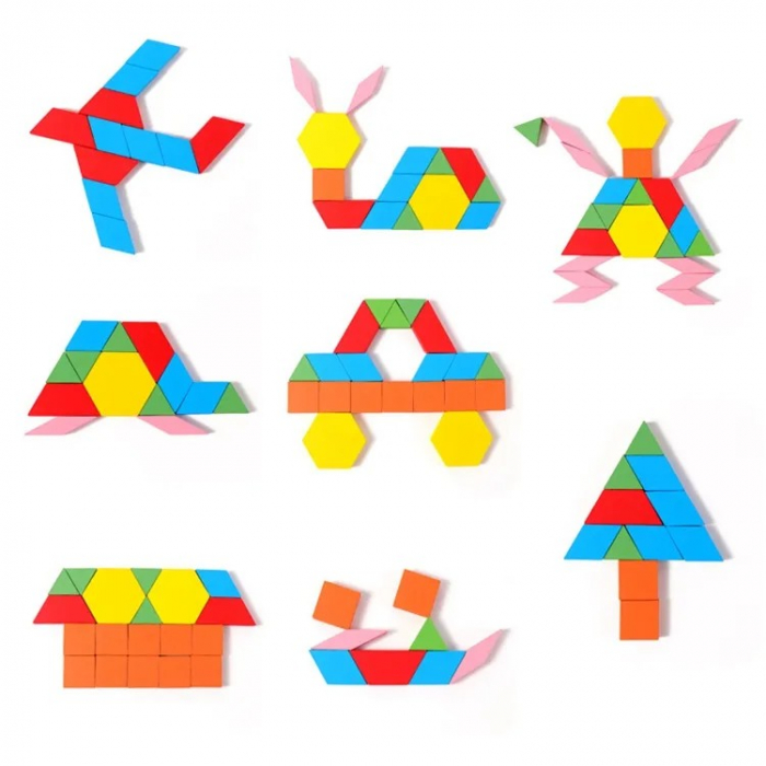 Joc tangram puzzle de tip Montessori din lemn 60 de piese [2]