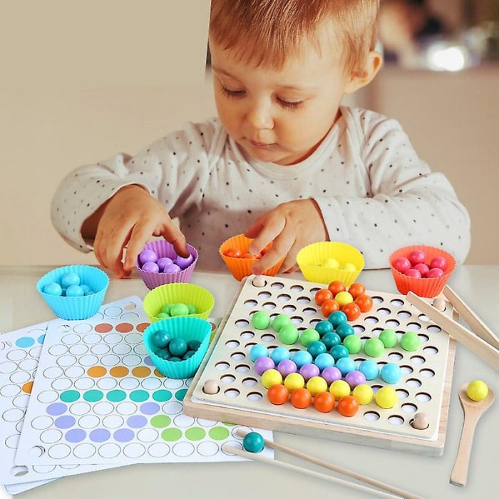 Jucărie din lemn de tip Montessori de îndemânare și asociere cu bile colorate BEAD HOLDER [2]