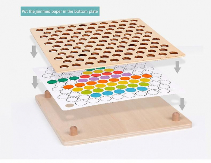 Jucărie din lemn de tip Montessori de îndemânare și asociere cu bile colorate BEAD HOLDER [5]