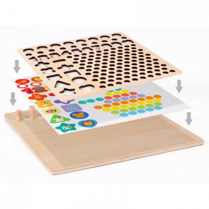 Jucărie din lemn multifuncțională de tip Montessori PUZZLE 3D, JOC DE STIVUIT, JOC DE PESCUIT MAGNETIC și JOC DE ASOCIERE CU BILE - Logarithmic plate with beads [3]