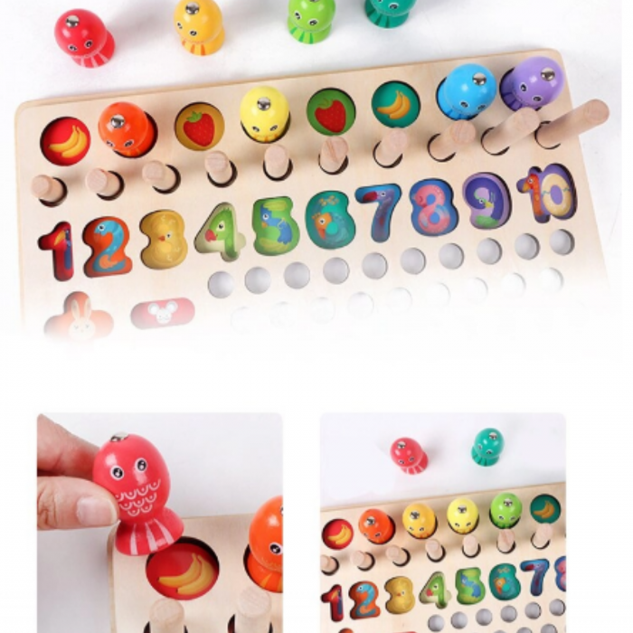 Jucărie din lemn multifuncțională de tip Montessori PUZZLE 3D, JOC DE STIVUIT, JOC DE PESCUIT MAGNETIC și JOC DE ASOCIERE CU BILE - Logarithmic plate with beads [6]