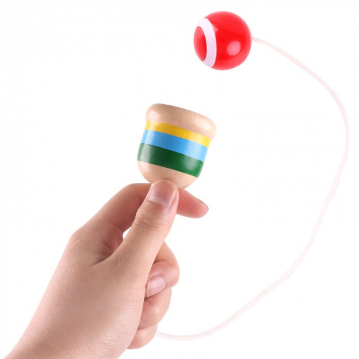 Jucarie de indemanare cupa Kendama din lemn bila rosie [2]