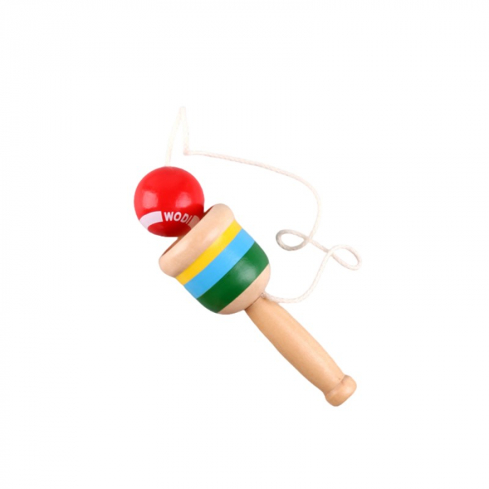 Jucarie de indemanare cupa Kendama din lemn bila rosie [1]