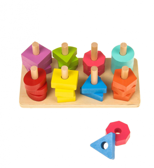 Jucărie de sortat şi stivuit 8 coloane din lemn intellectual building blocks [2]