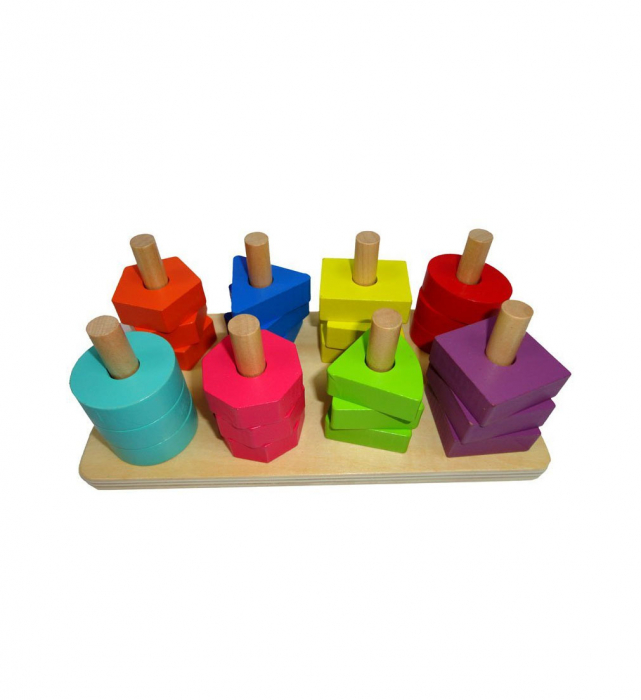 Jucărie de sortat şi stivuit 8 coloane din lemn intellectual building blocks [4]