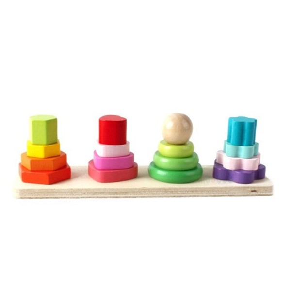 Jucarie de stivuit din lemn 4 forme geometrice Geometric Four Column tower [5]