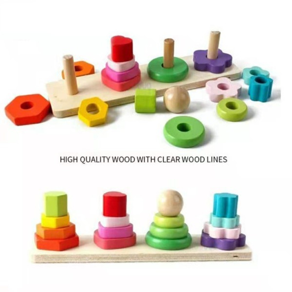 Jucarie de stivuit din lemn 4 forme geometrice Geometric Four Column tower [2]