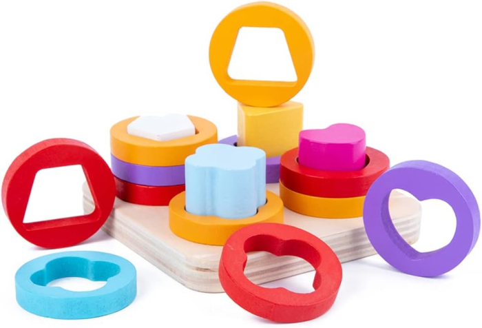 Jucarie de stivuit din lemn 4 forme geometrice Geometric matching sleeve [4]