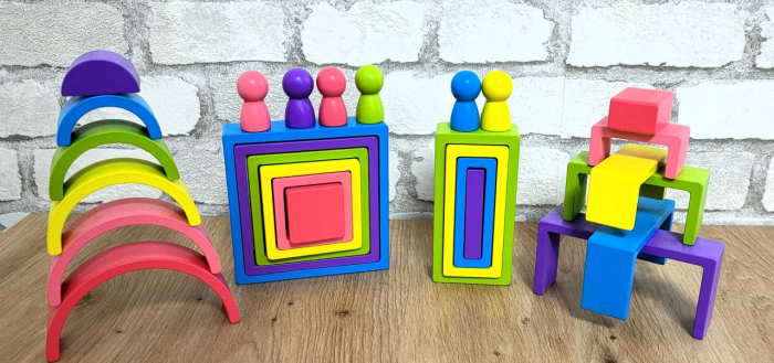 Jucarie de stivuit din lemn forme geometrice curcubeu RAINBOW STACKER 2 [2]